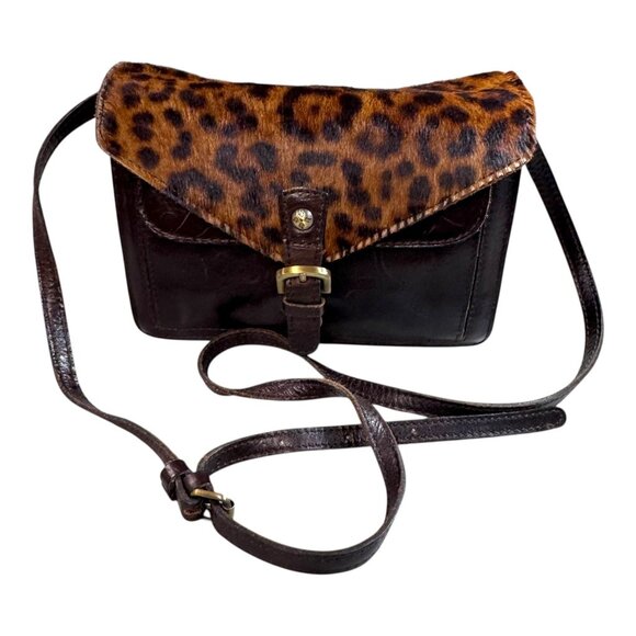 Patricia Nash Leather Crossbody Bag Leopard Flap Front Mocha Dark Brown READ - Picture 1 of 15